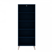 Manhattan Comfort 132GMC4 Rockefeller Bookcase 3.0 with 5 Shelves and Metal Legs in Tatiana Midnight Blue